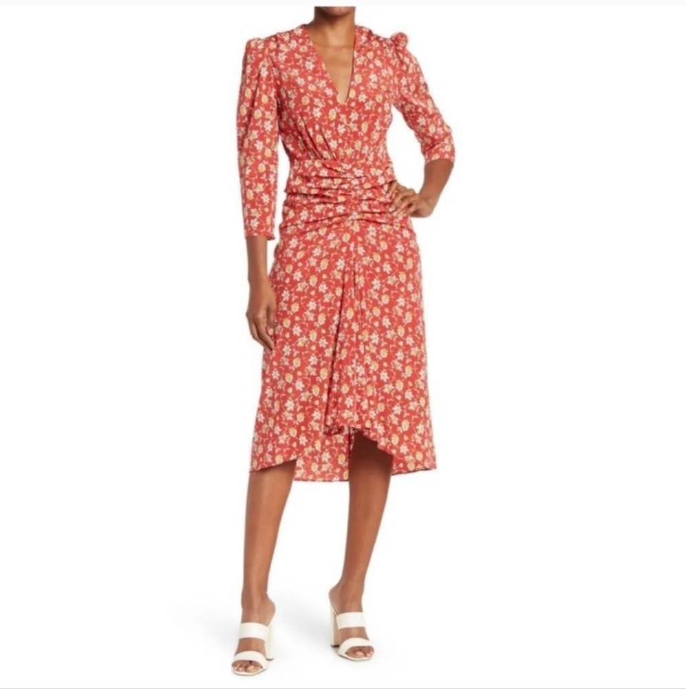 Veronica Beard Mary Ditsy Floral Rushed Midi Dress.